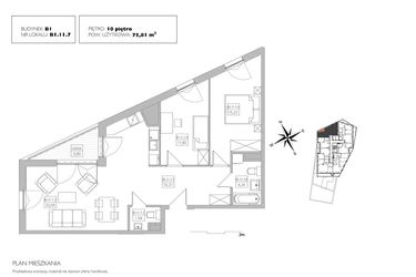 Rzut - Mieszkanie na sprzedaż 3 pokoje o powierzchni 75,81 m² - numer B1.11.7 w Alvarium 2.0