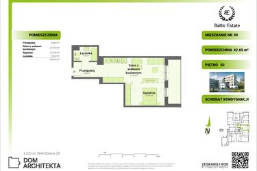 Rzut - Mieszkanie na sprzedaż 2 pokoje o powierzchni 42,65 m² - numer 02.M.39 w Dom Architekta