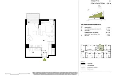 Rzut - Mieszkanie na sprzedaż 1 pokój o powierzchni 46,9 m² - numer A.3.1 w Kozielska Park