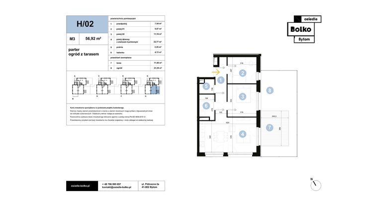 Rzut - Mieszkanie na sprzedaż 3 pokoje o powierzchni 57,45 m² - numer 2A/2 w Osiedle Bolko etap II