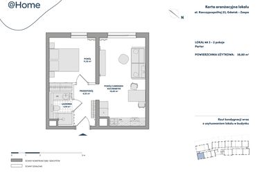 Rzut - Mieszkanie na sprzedaż 2 pokoje o powierzchni 38,8 m² - numer 3 w AtHome - Apartamenty inwestycyjne