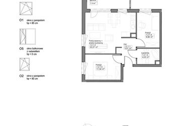 Rzut - Mieszkanie na sprzedaż 3 pokoje o powierzchni 52,81 m² - numer A.1.2.1 w Optima VIII