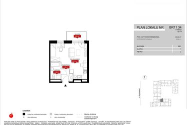 Rzut - Mieszkanie na sprzedaż 1 pokój o powierzchni 32,42 m² - numer BR11/34 w Browary Wrocławskie 2