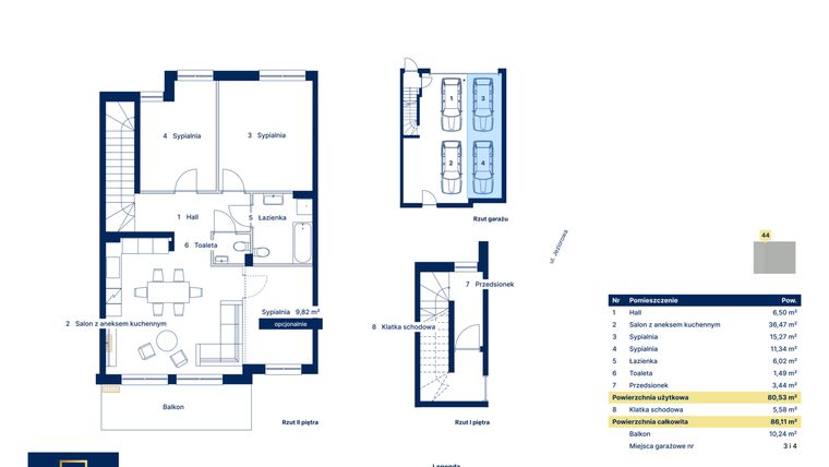 Rzut - Mieszkanie na sprzedaż 4 pokoje o powierzchni 80,53 m² - numer 44 w Nova Jeziorowa 2