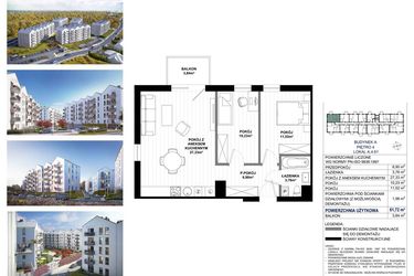 Rzut - Mieszkanie na sprzedaż 3 pokoje o powierzchni 59,74 m² - numer A.4.61 w Skandinavia