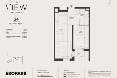 Rzut - Mieszkanie na sprzedaż 2 pokoje o powierzchni 40,43 m² - numer 54 w The View