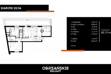 Rzut - Mieszkanie na sprzedaż 3 pokoje o powierzchni 85,19 m² - numer 22/56 w Odrzańskie Bulvary