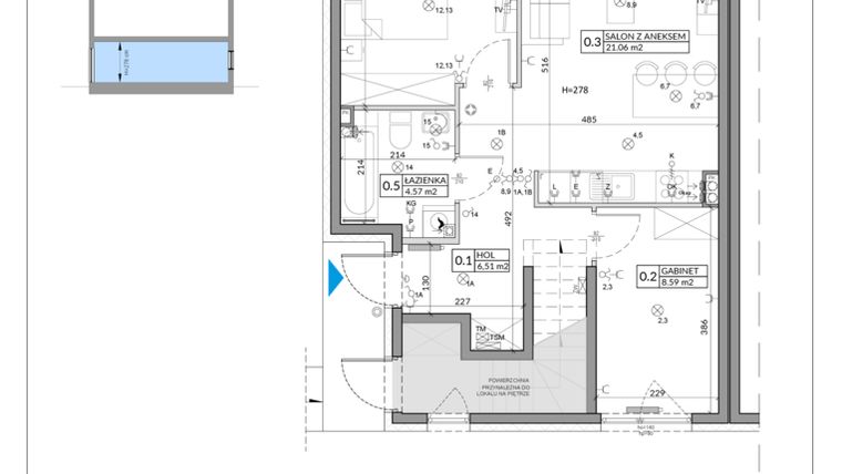Rzut - Mieszkanie na sprzedaż 3 pokoje o powierzchni 53,49 m² - numer 55A w Domy na Witosa etap 2A i 2B
