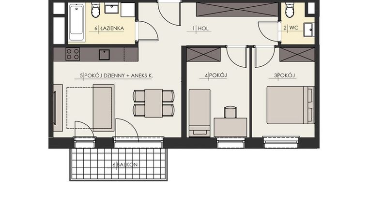 Rzut - Mieszkanie na sprzedaż 3 pokoje o powierzchni 59,91 m² - numer 68 w Osiedle Platinum III
