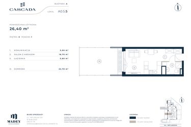 Rzut - Mieszkanie na sprzedaż 1 pokój o powierzchni 26,4 m² - numer A0.5.5 w Cascada