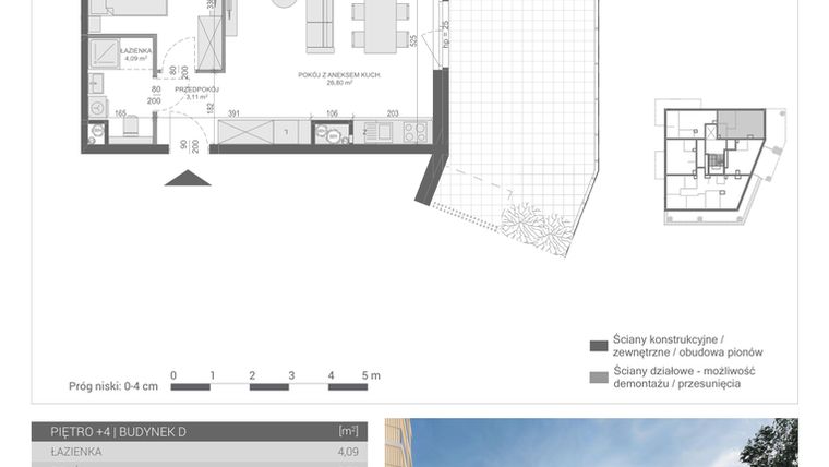 Rzut - Mieszkanie na sprzedaż 2 pokoje o powierzchni 43,72 m² - numer M-26 w Unikat Apartamenty D
