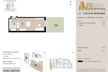 Rzut - Mieszkanie na sprzedaż 1 pokój o powierzchni 34,1 m² - numer B9 w Krzesławickie Tarasy