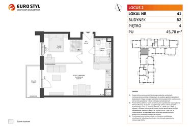 Rzut - Mieszkanie na sprzedaż 2 pokoje o powierzchni 45,78 m² - numer 41 w Locus 2 bud. B2