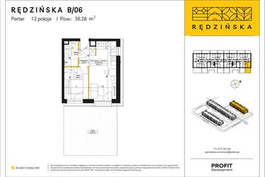 Rzut - Mieszkanie na sprzedaż 2 pokoje o powierzchni 36,28 m² - numer RD4A/B/06 w Rędzińska 4