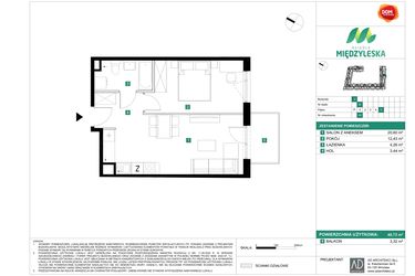 Rzut - Mieszkanie na sprzedaż 2 pokoje o powierzchni 40,73 m² - numer 44 w Osiedle Międzyleska - etap II