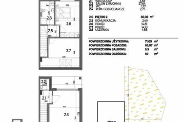 Rzut - Mieszkanie na sprzedaż 3 pokoje o powierzchni 71,09 m² - numer B16-2 w Aleja Miodowa
