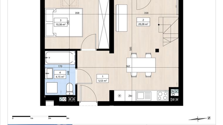 Rzut - Mieszkanie na sprzedaż 2 pokoje o powierzchni 51,06 m² - numer B3/3/33 w Montano bud. B3