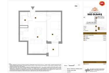 Rzut - Mieszkanie na sprzedaż 2 pokoje o powierzchni 50,29 m² - numer 64 w Apartamenty nad Oławką etap II