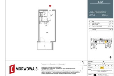 Rzut - Mieszkanie na sprzedaż 1 pokój o powierzchni 23,24 m² - numer 72 w Morwowa 3 - Apartamenty Inwestycyjne
