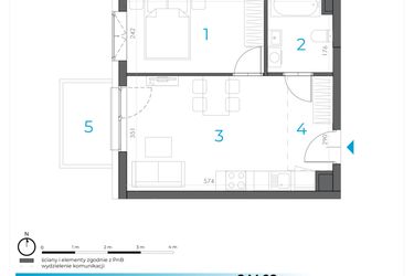 Rzut - Mieszkanie na sprzedaż 2 pokoje o powierzchni 35,88 m² - numer 2.M.02 w Incepti Gaj 2