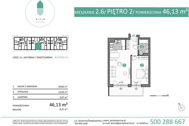 Rzut - Mieszkanie na sprzedaż 2 pokoje o powierzchni 46,13 m² - numer 04.2.6 w Port Jastarnia bud. 01, 04