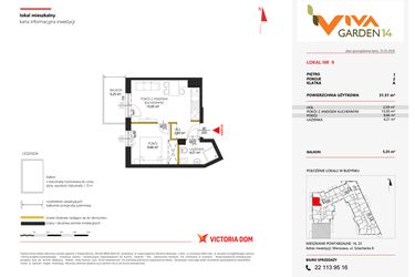 Rzut - Mieszkanie na sprzedaż 2 pokoje o powierzchni 31,51 m² - numer 9 w Viva Garden 14
