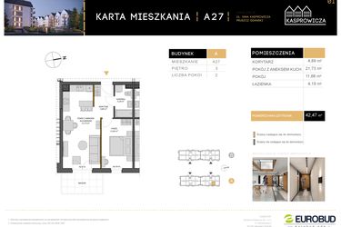 Rzut - Mieszkanie na sprzedaż 2 pokoje o powierzchni 42,47 m² - numer A.27 w Osiedle Kasprowicza
