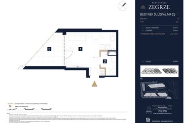 Rzut - Mieszkanie na sprzedaż 1 pokój o powierzchni 25,12 m² - numer D28 w Rezydencja Zegrze etap III