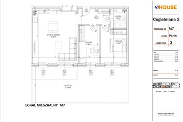 Rzut - Mieszkanie na sprzedaż 3 pokoje o powierzchni 71,51 m² - numer 7 w Osiedle StaLove etap I