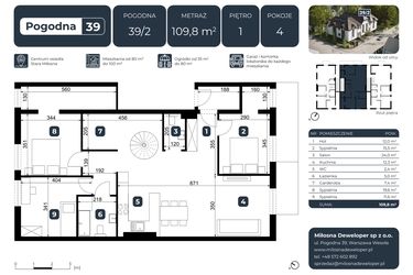 Rzut - Mieszkanie na sprzedaż 4 pokoje o powierzchni 108 m² - numer 39/2 w Pogodna 39