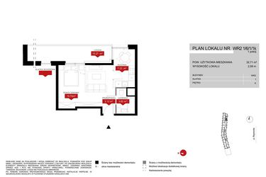 Rzut - Mieszkanie na sprzedaż 1 pokój o powierzchni 32,71 m² - numer WR2 1/6/1/1k w Przystań Reymonta