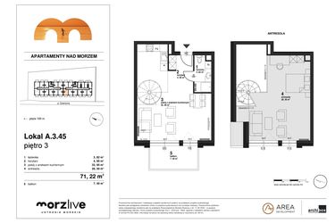 Rzut - Mieszkanie na sprzedaż 1 pokój o powierzchni 71,22 m² - numer A.3.45 w Morzlive