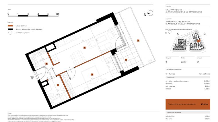 Rzut - Mieszkanie na sprzedaż 2 pokoje o powierzchni 45,32 m² - numer 54 w MY Głębocka