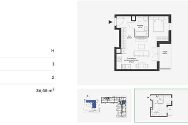 Rzut - Mieszkanie na sprzedaż 1 pokój o powierzchni 36,48 m² - numer HB0203 w Holm House 5
