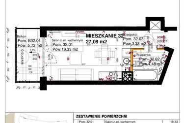 Rzut - Mieszkanie na sprzedaż 1 pokój o powierzchni 27,09 m² - numer M32 w Srebrzyńska Park IV