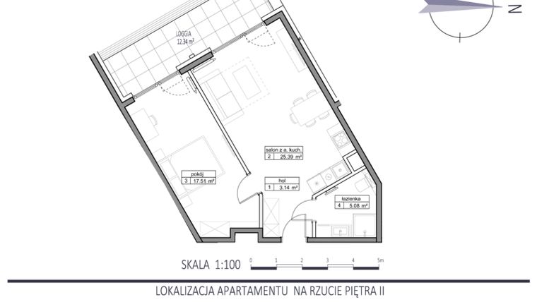 Rzut - Mieszkanie na sprzedaż 2 pokoje o powierzchni 51,12 m² - numer F21 w Apartamenty na Klifie bud. D, E i F