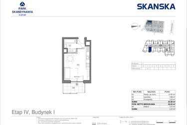 Rzut - Mieszkanie na sprzedaż 1 pokój o powierzchni 25,08 m² - numer I0117 w Park Skandynawia V
