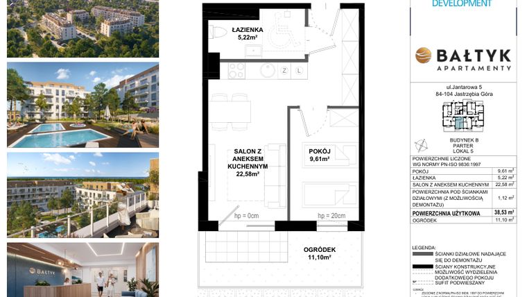 Rzut - Mieszkanie na sprzedaż 2 pokoje o powierzchni 38,53 m² - numer B.5 w Apartamenty Bałtyk