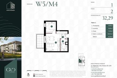 Rzut - Mieszkanie na sprzedaż 2 pokoje o powierzchni 32,29 m² - numer W5/04 w Baranówek