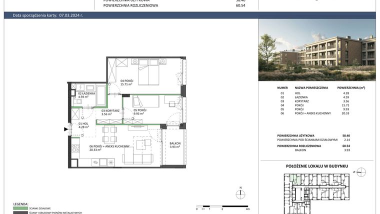 Rzut - Mieszkanie na sprzedaż 3 pokoje o powierzchni 60,54 m² - numer A-17 w Hillence