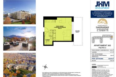 Rzut - Mieszkanie na sprzedaż 1 pokój o powierzchni 29,48 m² - numer 343 w Apartamenty Zakopiańskie