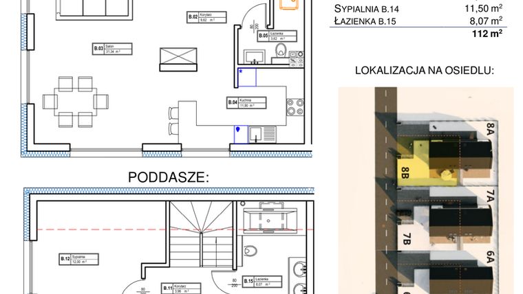 Rzut - Dom na sprzedaż 4 pokoje o powierzchni 112 m² - numer 8B w Osiedle Łanowa etap II