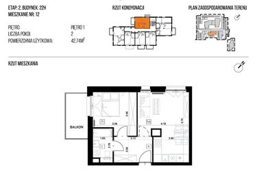 Rzut - Mieszkanie na sprzedaż 2 pokoje o powierzchni 42,74 m² - numer 22H/12 w NATURAMA II