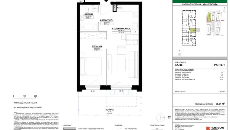 Rzut - Mieszkanie na sprzedaż 2 pokoje o powierzchni 38,34 m² - numer 5A-06 w Nowa Północ etap 2A