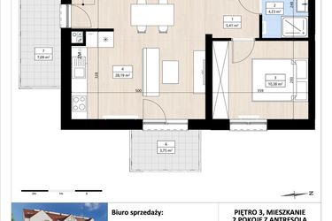 Rzut - Mieszkanie na sprzedaż 2 pokoje o powierzchni 59,23 m² - numer B4/3/35 w Montano bud. B4