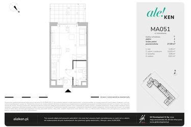 Rzut - Mieszkanie na sprzedaż 1 pokój o powierzchni 27,09 m² - numer MA051 w Ale!Ken