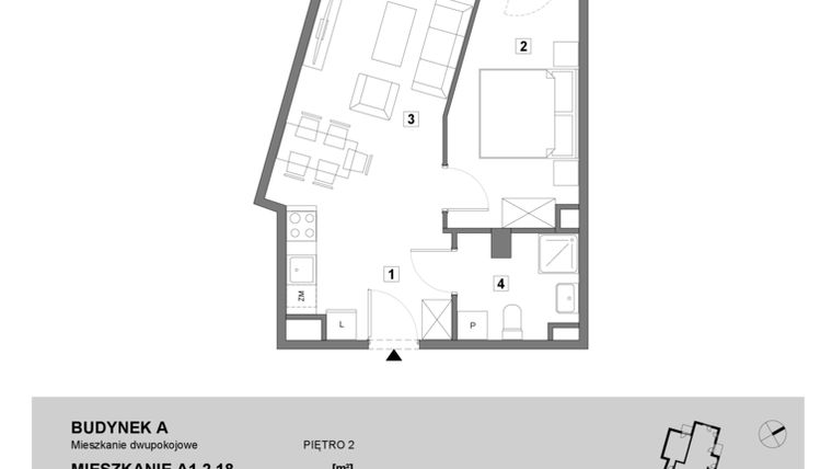Rzut - Mieszkanie na sprzedaż 2 pokoje o powierzchni 45 m² - numer A1.2.18 w ATAL Grabiszyn