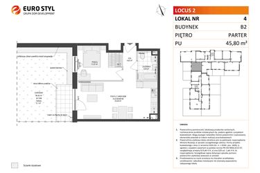 Rzut - Mieszkanie na sprzedaż 2 pokoje o powierzchni 45,8 m² - numer 4 w Locus 2 bud. B2
