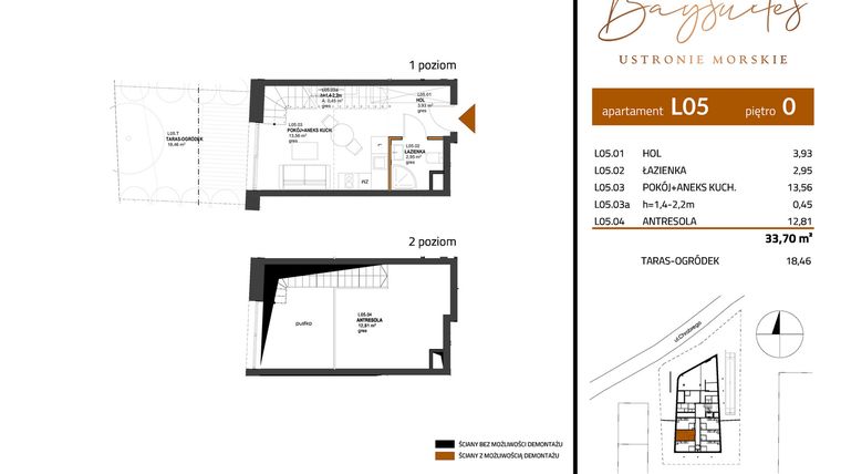 Rzut - Mieszkanie na sprzedaż 2 pokoje o powierzchni 33,7 m² - numer AP.0.5 w Baysuites