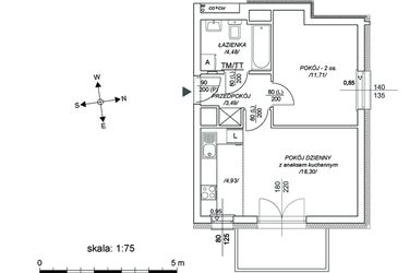 Rzut - Mieszkanie na sprzedaż 2 pokoje o powierzchni 37,98 m² - numer M50 w Osiedle Mała Dziesiąta etap II